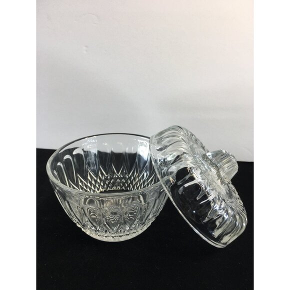 Vintage Reims France Pressed Glass Sugar Candy Dish Bowl with Lid - Picture 5 of 7